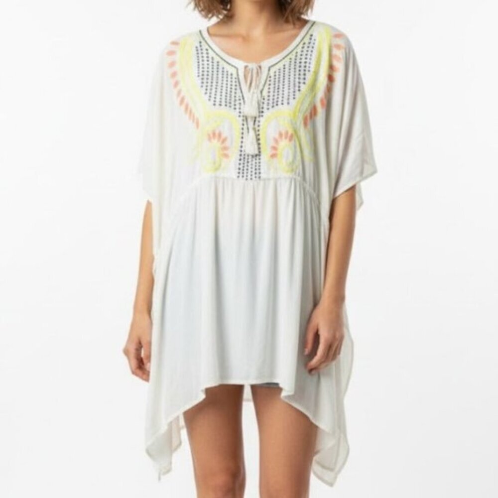 Ark & Co. V-Neck Women's Cream Embroidered Kaftan Tunic Top Size L